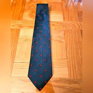 Ben Silver Dark Blue Silk Tie with Red Stars